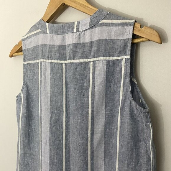 Ellen Tracy 100% Linen Sleeveless Top Womens S Blue White Stripe Button Up - Picture 7 of 10